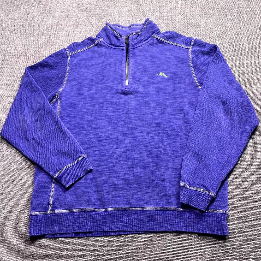 Tommy Bahama Tobago Bay Sweater Mens Large Purple Quarter Zip High Neck Logo